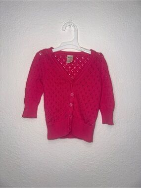 y2k 2011 Old Navy Hot Pink Eyelet Knit Button Cardigan 6-12 Months 100% Cotton